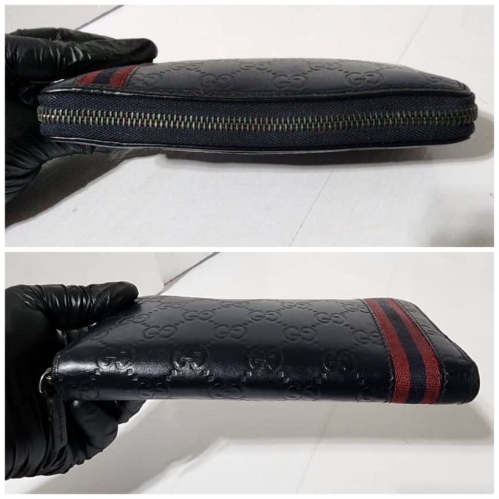 Authentic GUCCI Sherry Line Leather Long Folding Wallet Deep Navy Blue - Picture 5 of 10